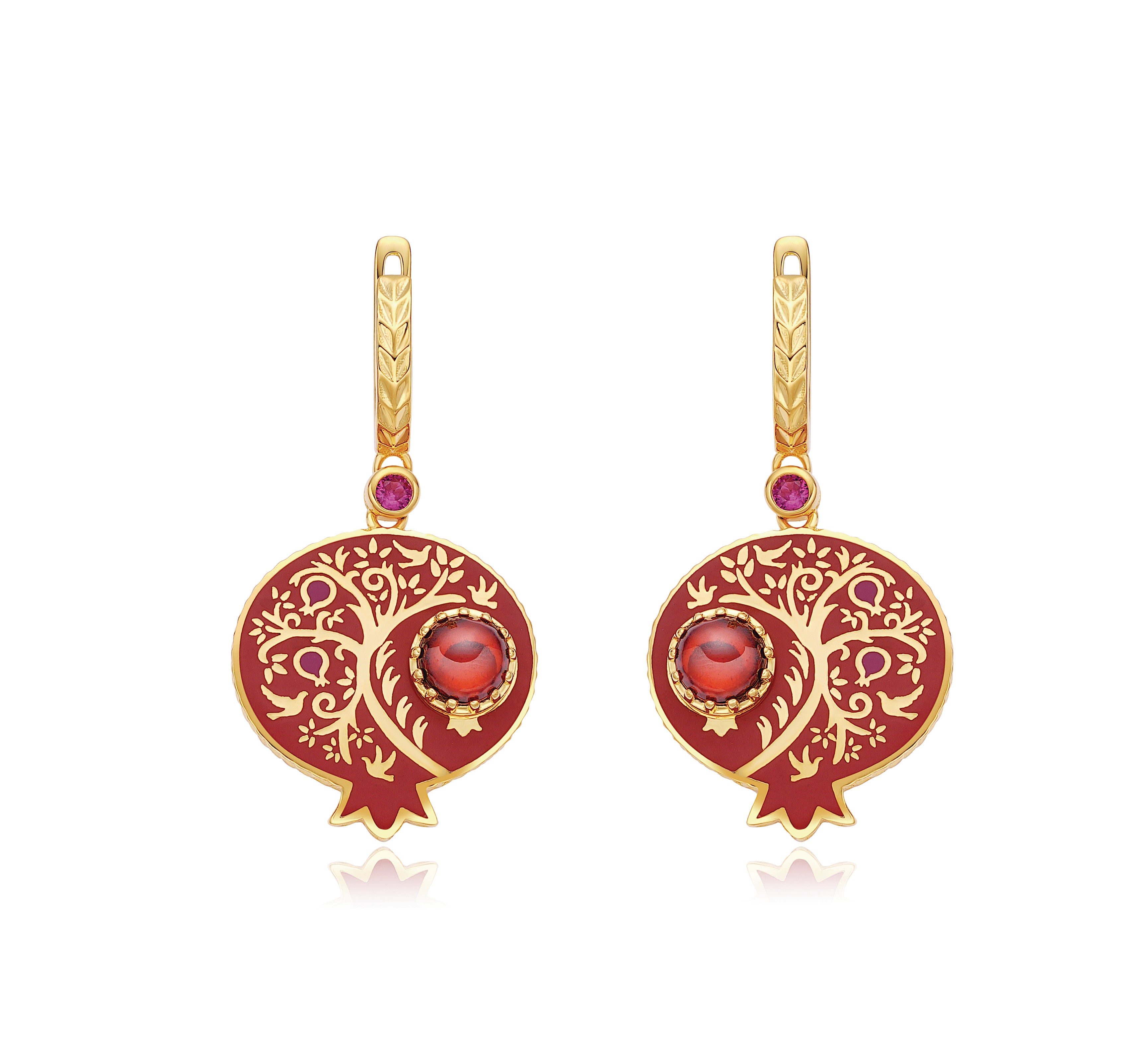 Pomegranate Earrings with Tree of Life - 1829