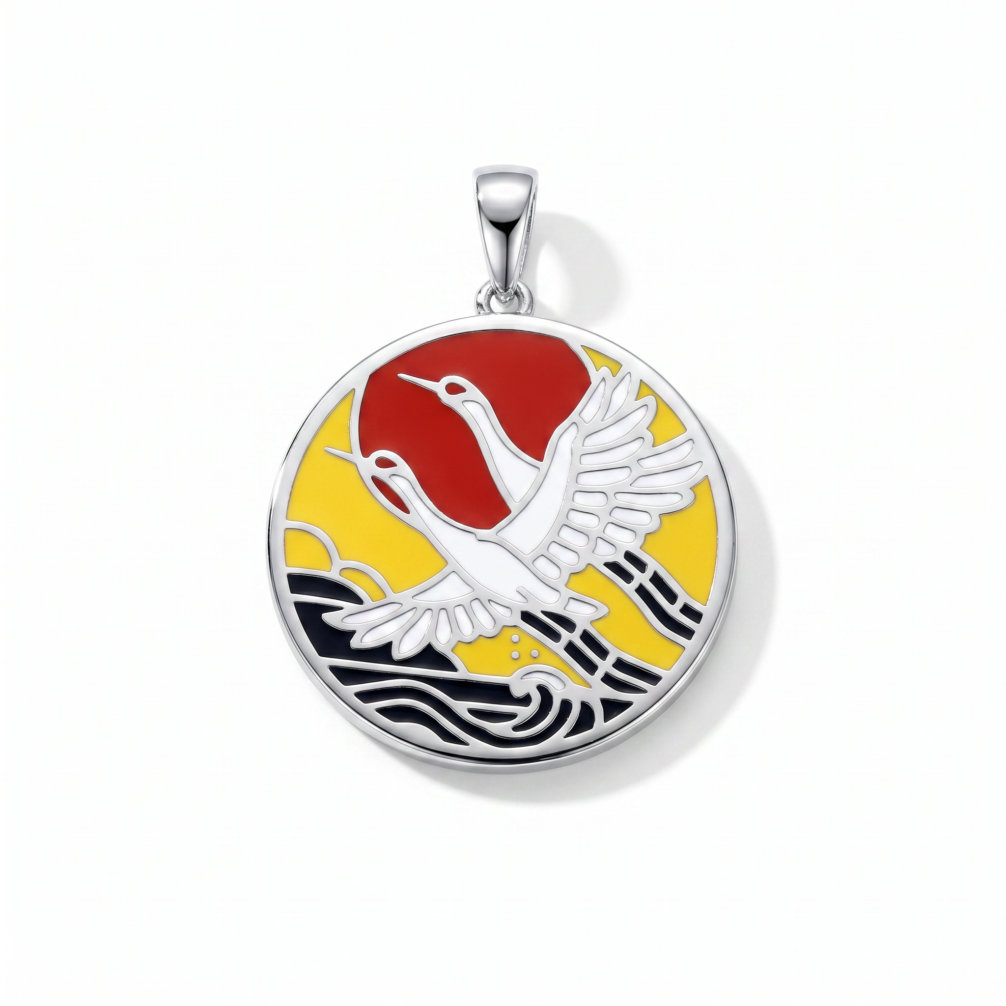 Pendant 1137 Rising Crane – Rhodium Plated Steel side view