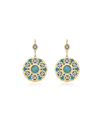 Turquoise Cloisonné Earrings - Traditional Enamel - 1893