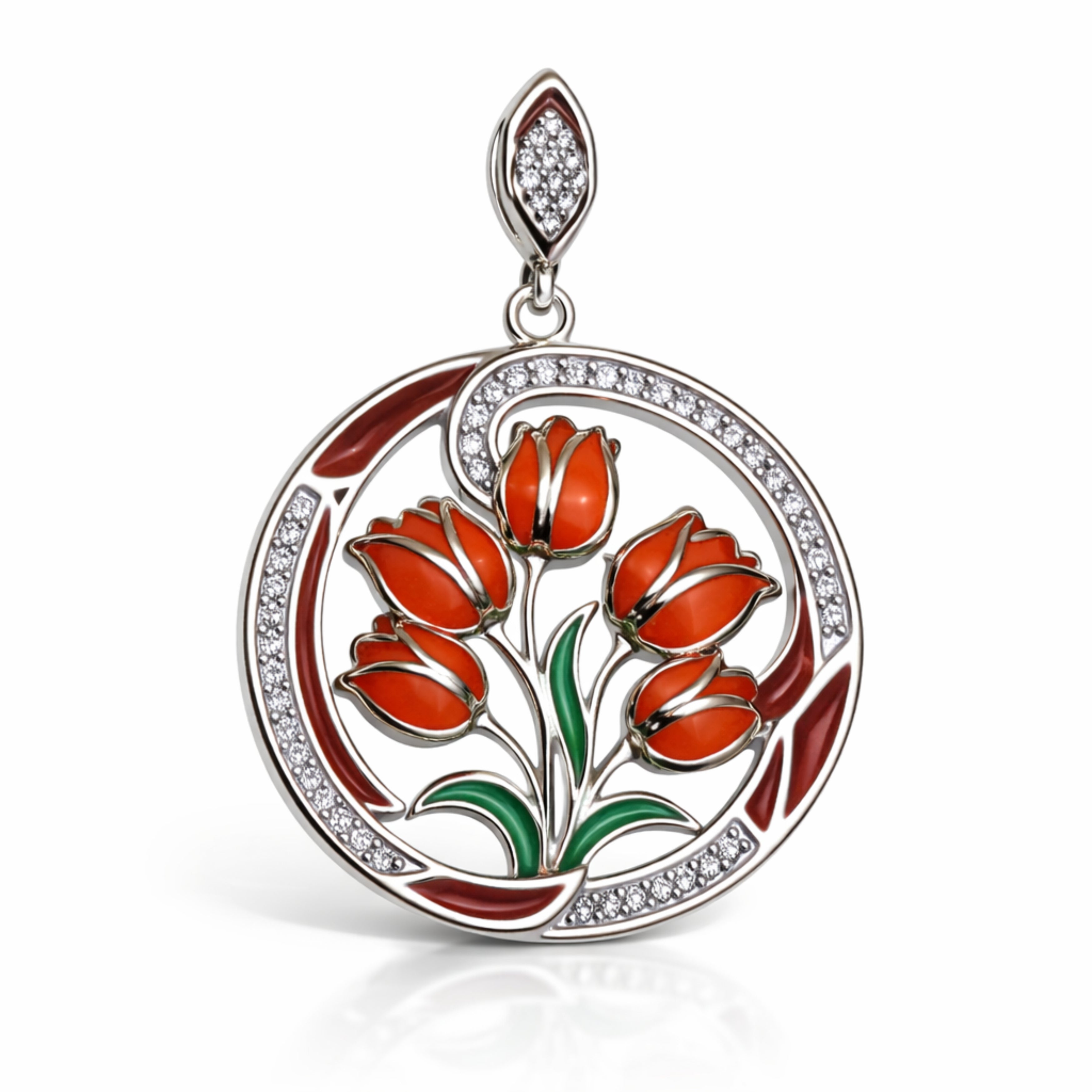 Tulip Pendant - Hand-Painted Enamel - 1108
