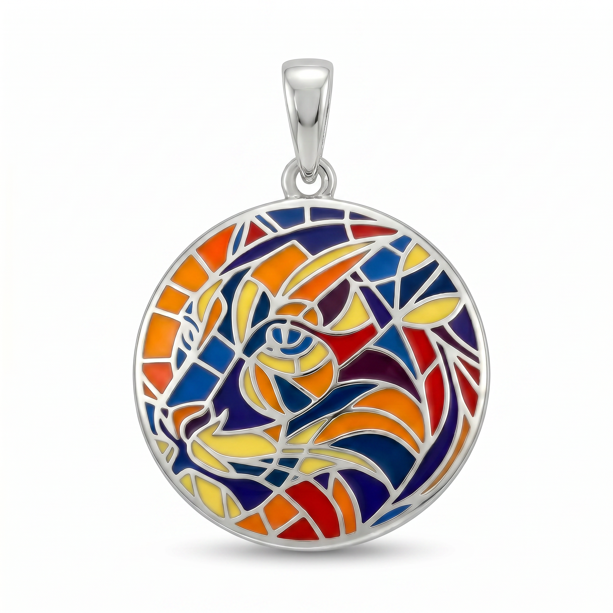 Pendant 1138 Stained Glass Rose – Rhodium Plated Steel front view