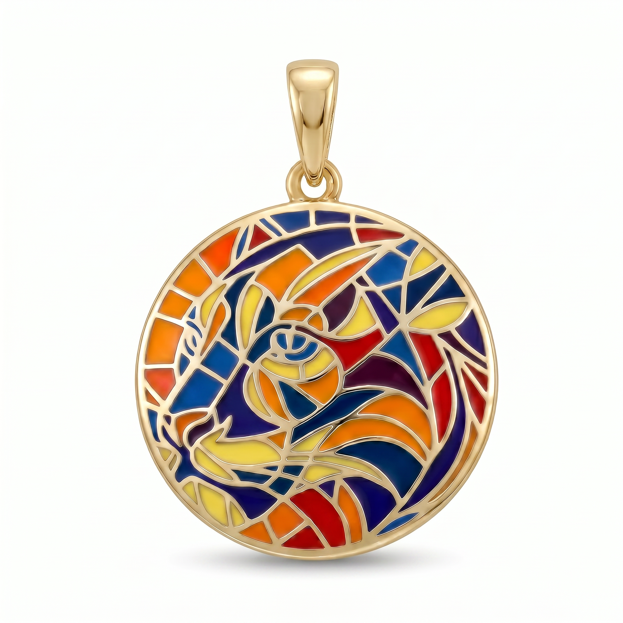 Pendant 1138 Stained Glass Rose – Gold Plated front view