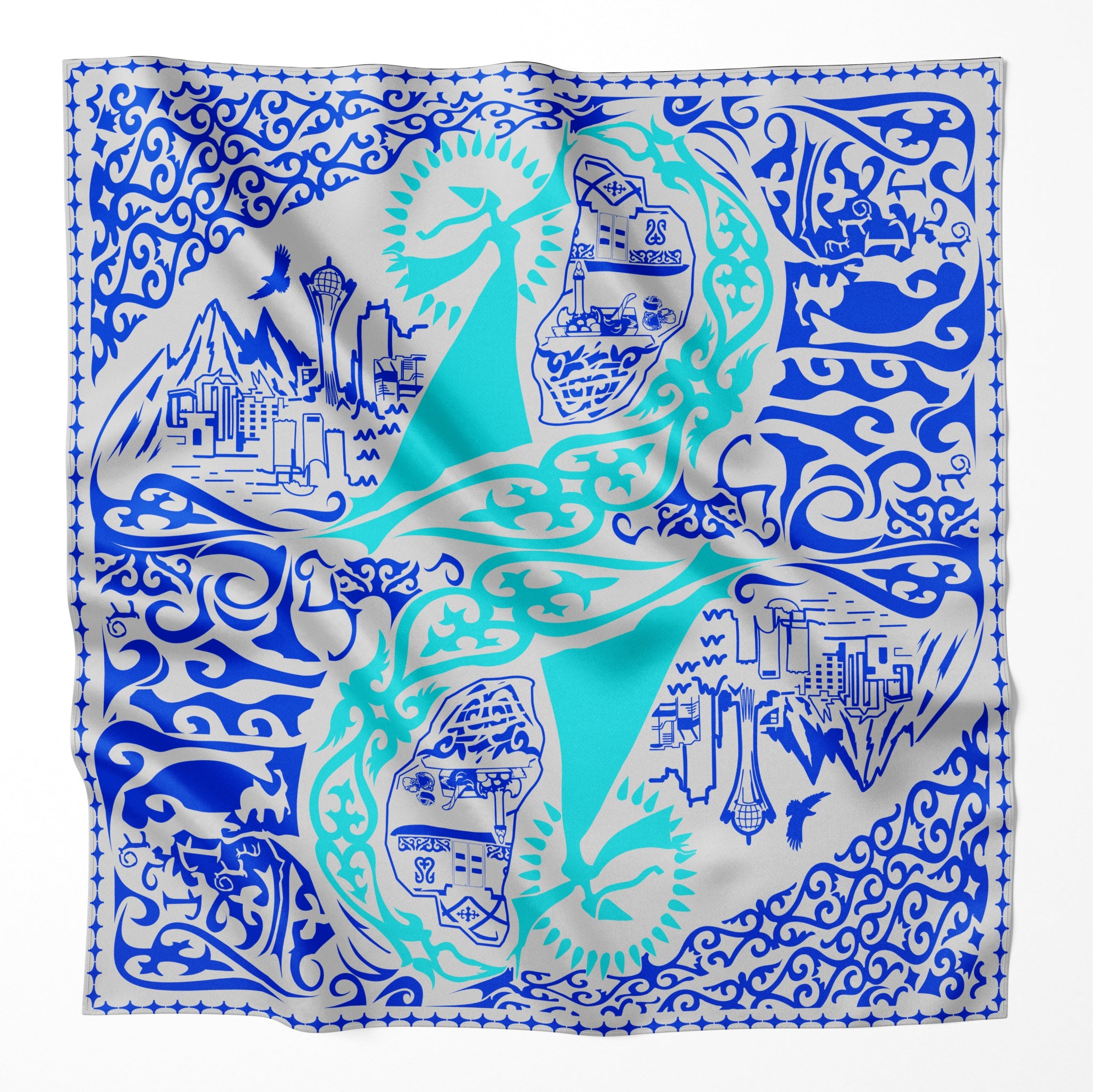 Kazakh Silk Scarf - 1510